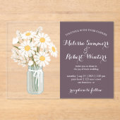 Elegant White Daisies Mason Jar Wedding Lila Acryleinladungen (Vorderseite)
