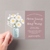 Elegant White Daisies Mason Jar Wedding Rosy Brown Acryleinladungen (Insitu (Handheld))
