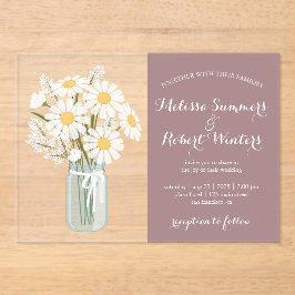 Elegant White Daisies Mason Jar Wedding Rosy Brown Acryleinladungen