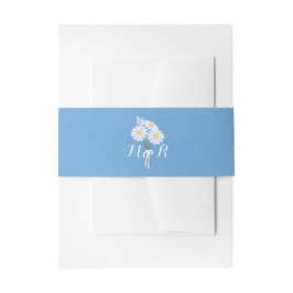 Elegant White Daisies on Blue Monogram Wedding Einladungsbanderole