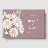 Elegant White Daisies Rustic Wedding Foil Pink Gästebuch (Vorderseite)