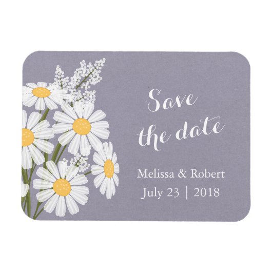 Elegant White Daisies Save the Date Wedding Magnet (Horizontal)