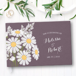 Elegant White Daisies Wedding Dark Lila Gästebuch