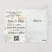 Elegant White Daisy Wedding Save the Date Postkarte (Rückseite)