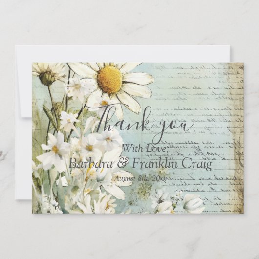 Elegant White Daisy Wedding Vielen Dank Dankeskarte (Vorderseite)
