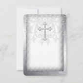 Elegant White Damask Cross First Communation Einladung (Rückseite)