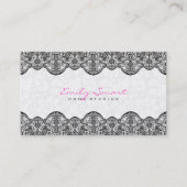 Elegant White Damasks Black Lace Visitenkarte (Vorderseite)