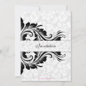 Elegant White Damasks Black Lace Wedding Einladung (Rückseite)