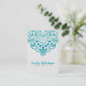 Elegant White Damasks Türkis Vintag Lace Visitenkarte (Stehend Vorderseite)