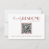 Elegant White Deep Red Burgundy QR Code Wedding RSVP Karte (Vorderseite)