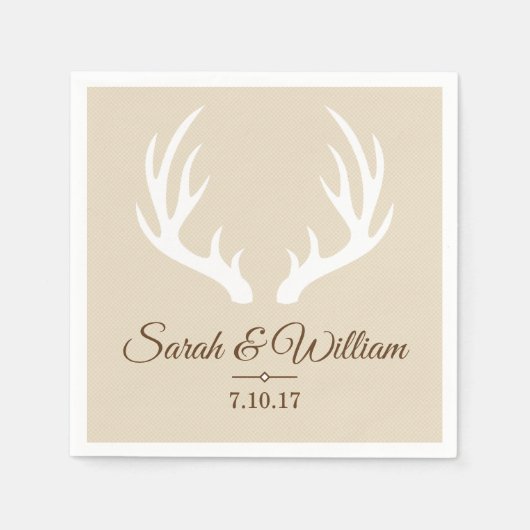 Elegant White Deer Antlers & Taupe | Personalisier Serviette (Vorderseite)