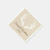 Elegant White Deer Antlers & Taupe | Personalisier Serviette (Ecke)