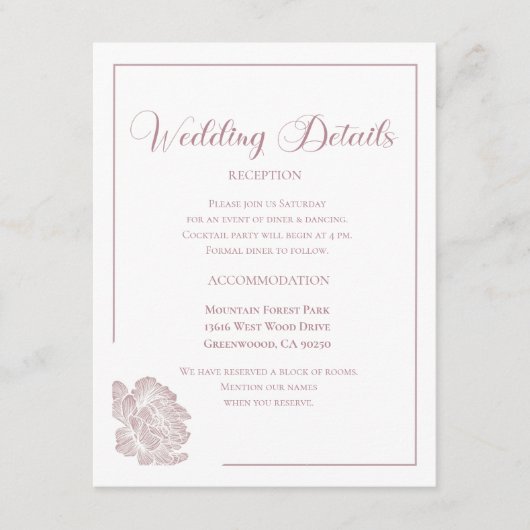 Elegant White Dusty Pink Floral Wedding Begleitkarte (Vorderseite)