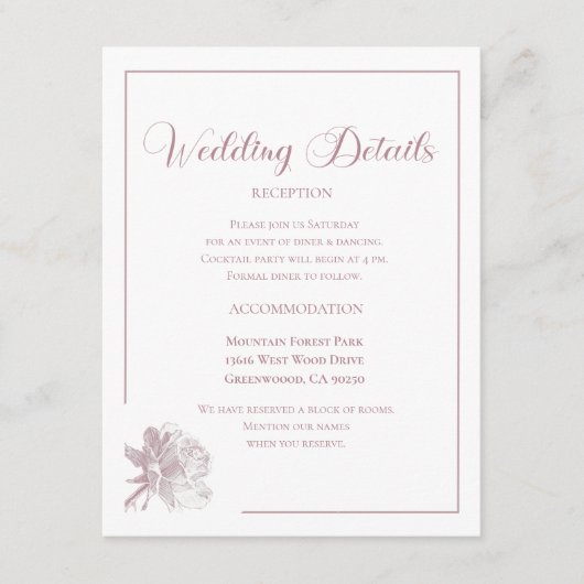 Elegant White Dusty Pink Floral Wedding Begleitkarte (Vorderseite)