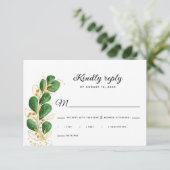 Elegant White Emerald Green Eucalyptus Wedding RSVP Karte (Stehend Vorderseite)