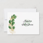 Elegant White Emerald Green Eucalyptus Wedding RSVP Karte (Rückseite)