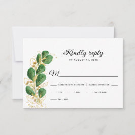 Elegant White Emerald Green Eucalyptus Wedding RSVP Karte