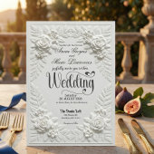 Elegant White Faux Embossed Bas-Relief Wedding  Einladung