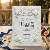 Elegant White Faux Embossed Bas-Relief Wedding  Einladung