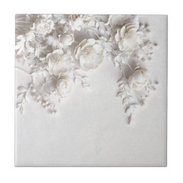 Elegant White Faux Relief Roses Fliese