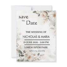 Elegant  White Flora Watercolor Wedding Invitation