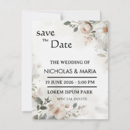 Elegant  White Flora Watercolor Wedding Invitation Einladung