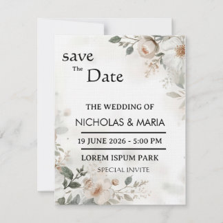 Elegant  White Flora Watercolor Wedding Invitation Einladung