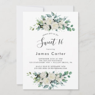 Elegant White Floral 16 . Geburtstag Geburtstag Einladung