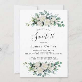Elegant White Floral 16 . Geburtstag Geburtstag Einladung