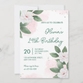 Elegant White Floral 24th Birthday Invitation Einladung (Vorderseite)
