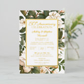 Elegant White Floral 50. Hochzeitstag Folieneinladung (Stehend vorne)