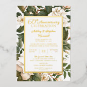 Elegant White Floral 60. Hochzeitstag Folieneinladung (Vorderseite)