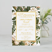 Elegant White Floral 60. Hochzeitstag Folieneinladung (Stehend vorne)