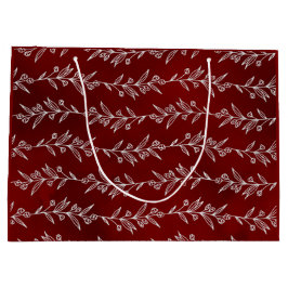 Elegant White Floral Berry Vine Christmas Gift Bag Große Geschenktüte