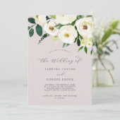 Elegant White Floral | Blush Mauve die Hochzeit vo Einladung (Stehend Vorderseite)