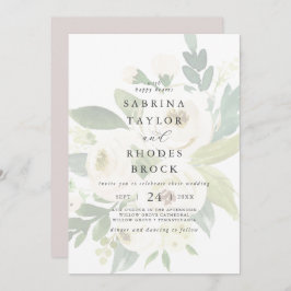 Elegant White Floral | Blush Mauve verblasste Hoch Einladung