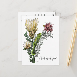 Elegant White Floral Chameleon Kunst Postkarte