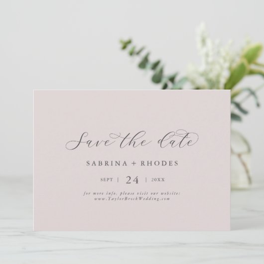 Elegant White Floral Coordinated | Blush Mauve Save The Date (Stehend Vorderseite)