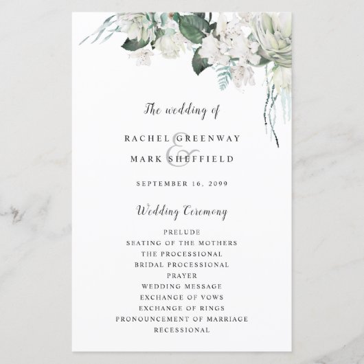 Elegant White Floral Dusty Blue Sage Green Wedding (Vorderseite)