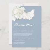Elegant White Floral Dusty Blue Taufe Dankeskarte (Vorderseite)