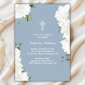 Elegant White Floral Dusty Blue Taufe Einladung