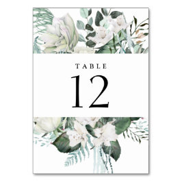 Elegant White Floral Eukalyptus Greenerity Wedding Tischnummer