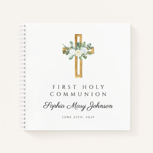 Elegant White Floral First Communion Guestbook Notizblock (Vorderseite)