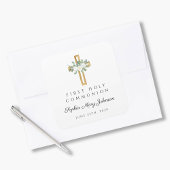 Elegant White Floral First Communion Quadratischer Aufkleber