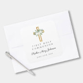 Elegant White Floral First Communion Quadratischer Aufkleber