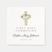 Elegant White Floral First Communion Serviette (Vorderseite)