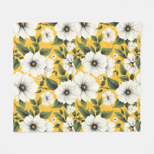Elegant White Floral Fleecedecke (Vorderseite (Horizontal))