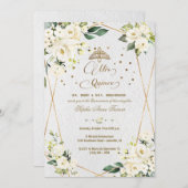 Elegant White Floral Gold Mis Quince Quinceañera Einladung (Vorne/Hinten)