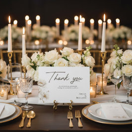Elegant White Floral & Gold Wedding Dankeskarte