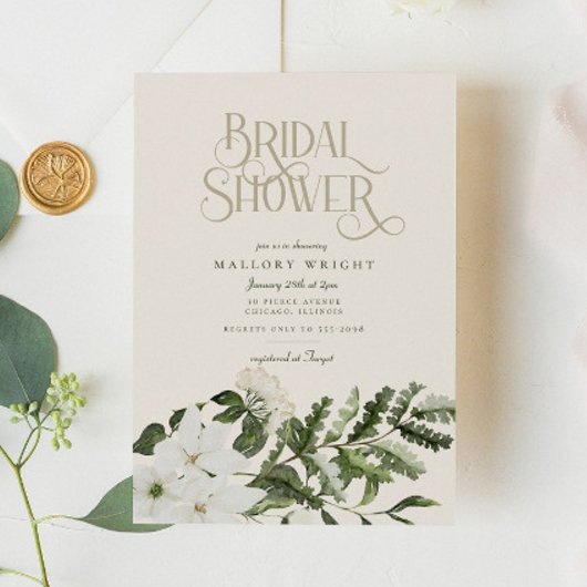 Elegant White Floral Greenery Bridal Shower Einladung